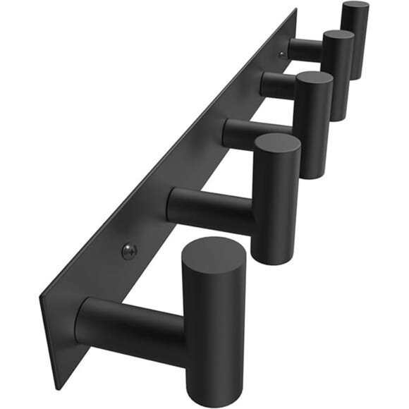 Black Hat and Coat Wall Mount Rack 5 Hooks for Robes, Bags - Picture 7 of 14